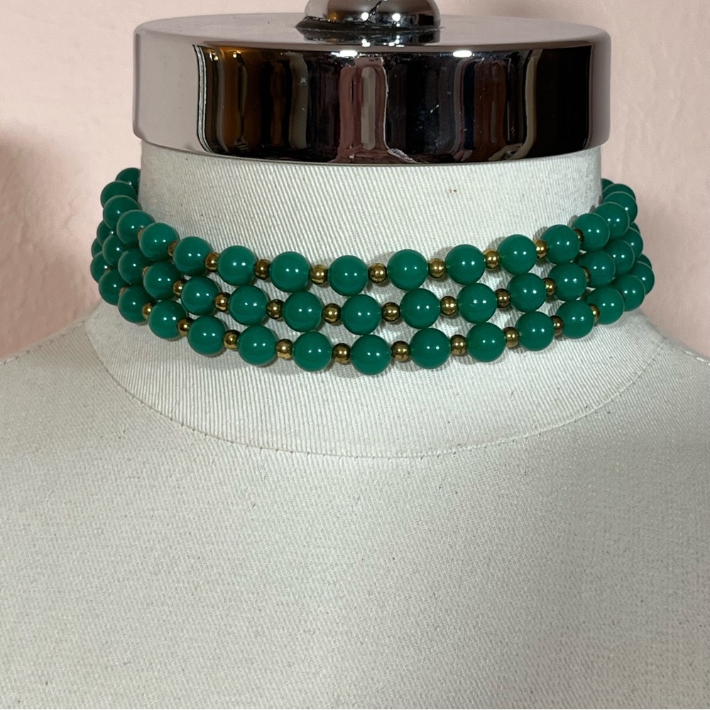 Vintage Green and Gold Beaded Necklace